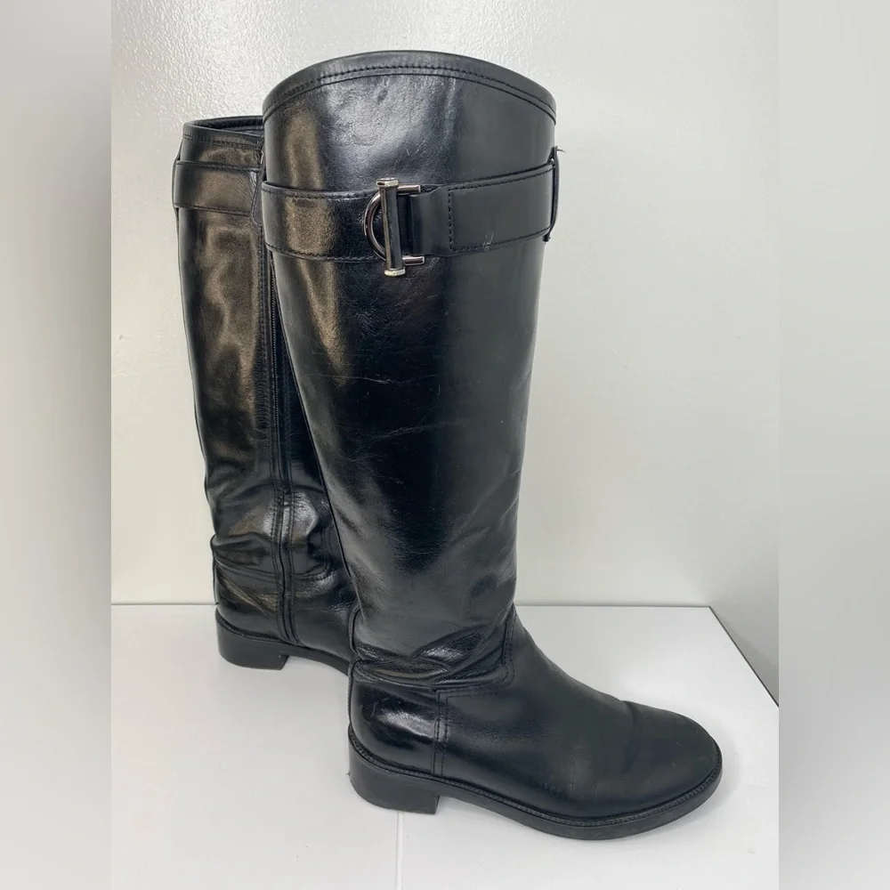 TORY BURCH Grace Black Knee-High Leather Riding Boots